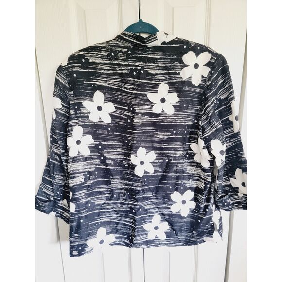 Silk‎ Land 12 Blazer Jacket Women's Size Large B/W 100% Silk Floral Button Front - Picture 6 of 6